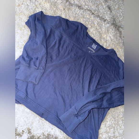Victoria’s Secret PINK Ace Blue Cotton V-Neck Long Sleeve Tee Sz Medium - Picture 3 of 5